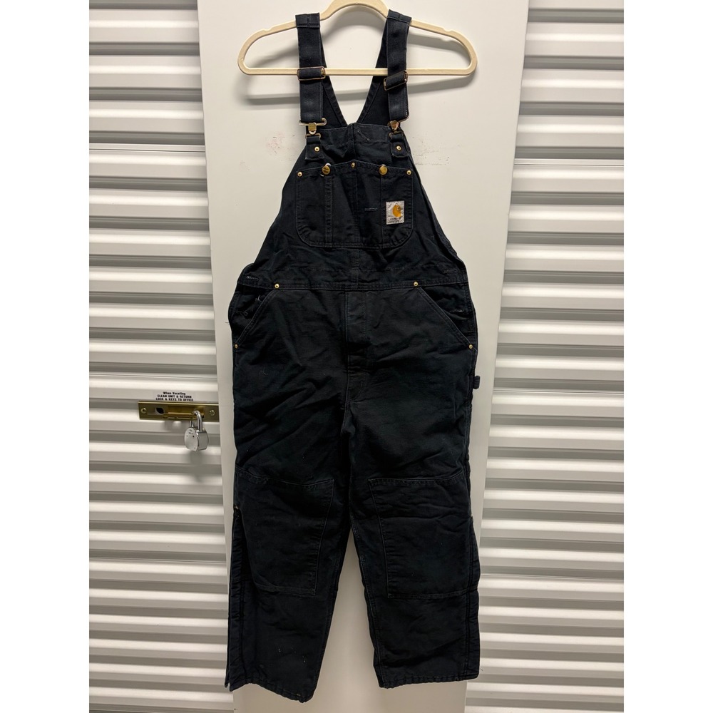 Carhartt Bib Overalls Mens 38x30 Black Quilt Lined Double Knee R02BLK Good